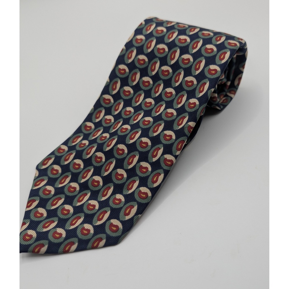 Polo Ralph Lauren Silk Tie Navy Green Red Geometric Medallion Handmade 3.75"